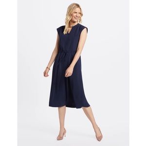 Draper James Keyhole Midi Dress Nassau Navy Blue S